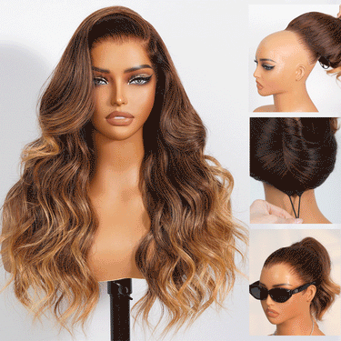 Megalook Airtouch Balayage 13x6 ProAngle™ Frontal Pull Go Wigs Brown to Honey Blonde Ombre Glueless Pre-All Wigs