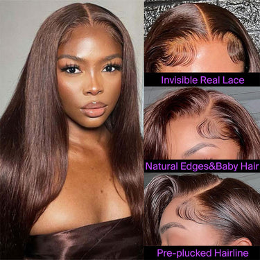 Megalook #4 Dark Brown Upgrade 13x6 ProAngle™ Wigs Glueless Fitted All Pre-Styled Parting Free