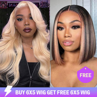 Limited-Time Offer-Upgrade Airy Cap 613 Blonde Easy Wear And Go 6X5 Body Wave+6x5 Pre-Cut Balayage Bob Wig