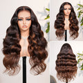 Chestnut Brown Ombre Body Wave Wig Real Show In Different Angles