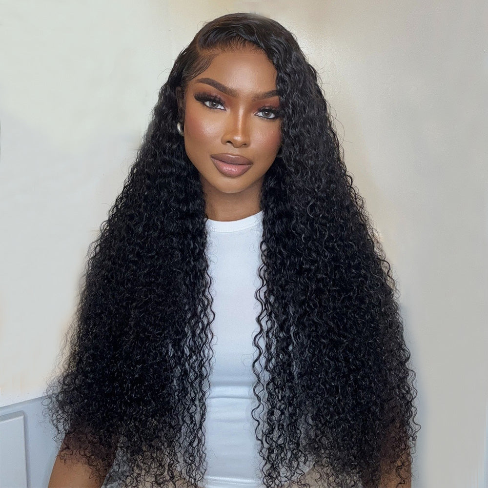 Megalook 13x4 Lace Frontal Jerry Curly Wigs invisible knots Natural Bl