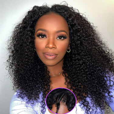Glueless V Part Wig Free Part Thin Part Wig With Drawstring Curly Human Hair Upgrade U part Wig Without Leave out