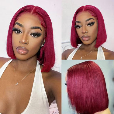 Megalook Bogo Free 4x4 Lace Closure 99J Highlight Human Hair Wigs Ombre Honey Brown Bob Wigs