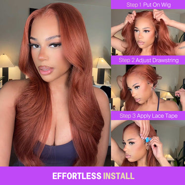 Dark Copper Ginger 13x6 Three Go Glueless Wig Effortless Install