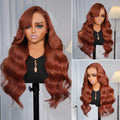 Dark Copper Ginger 13x6 Three Go Glueless Wig Under Weak Light