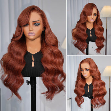 Dark Copper Ginger 13x6 Three Go Glueless Wig Under Weak Light