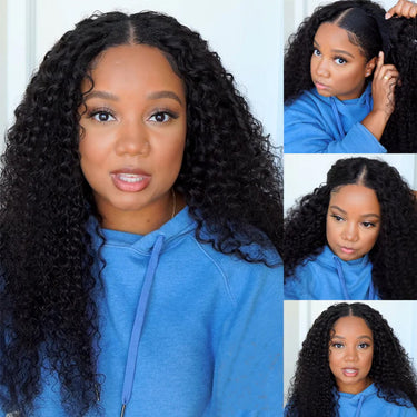 Deep Curly Thin Part Wig V Part Human Hair Wigs With Drawstring Updated U Part Wig No Glue 210% Density