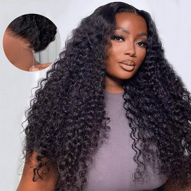 Megalook Deep Wave 360 Lace Frontal Wig Drawstring invisi-band Virgin Human Hair Wigs For Women Black