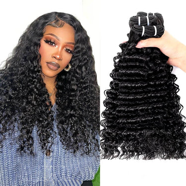 15A Deep Wave Hair Extensions Double Drawn Human Hair 3 Bundles Deal Full From Top To End