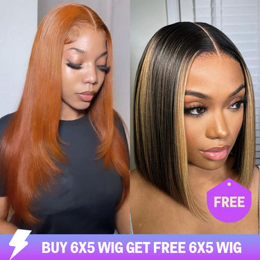 Limited-Time Offer-Salon-Quality Luxurious Glueless 6X5 Silky Straight Lace Wig+Balayage Short Bob Wig