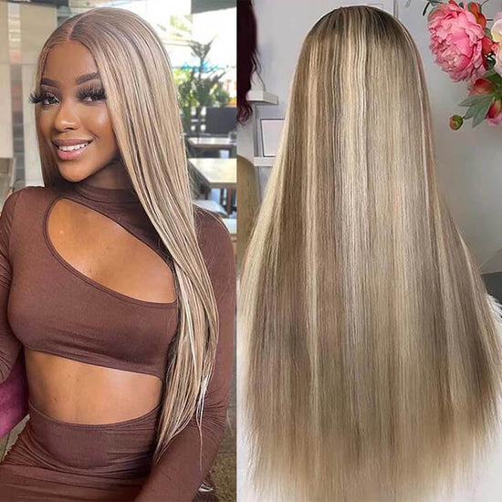 13x4 HD Lace Frontal Blonde Highlight Multi-dimensional Color Straight Breathable Airy Cap Easy Install