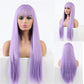 Megalook New Pop Long Straight Light Lavender Wigs With Bangs Human Hair Wigs Glueless Lace Wigs