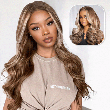 NEW!! Light brown  highlighted synthetic wig. NWOT Megalook 6x5 Invisible Knots Light Brown Wigs With Blonde  main image 3