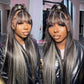 Balayage Highlights on Black Wig With Bangs Body Wave High Quality Human Hair Wigs