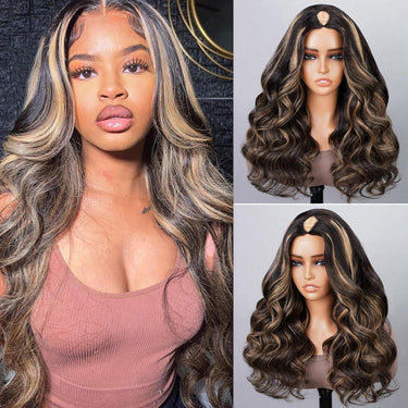 Bayalage Highlight Body Wave Glueless V Part Wig With Adjustable Drawstring 0 Skill Needed Natural Scalp Human Hair Upgrade U part Wig