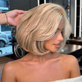 Blonde Highlight 6x5 Glueless Bob Wig Model Side Part