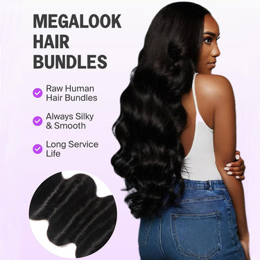 Megalook 3/4 Bundles Body Wave Hair 10A Brazilian Human Hair Bundles Natural Hair Extensions