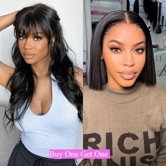 {Super Sale} Megalook Bogo Free Buy Body Wave with Bangs Wig 20 Inches Get Straight Bob Wig 10 Inch