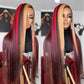 Megalook High Quality New Pop Highlights Wig 210% Density Burgundy Red And Auburn Mixed Highlights Glueless Wig