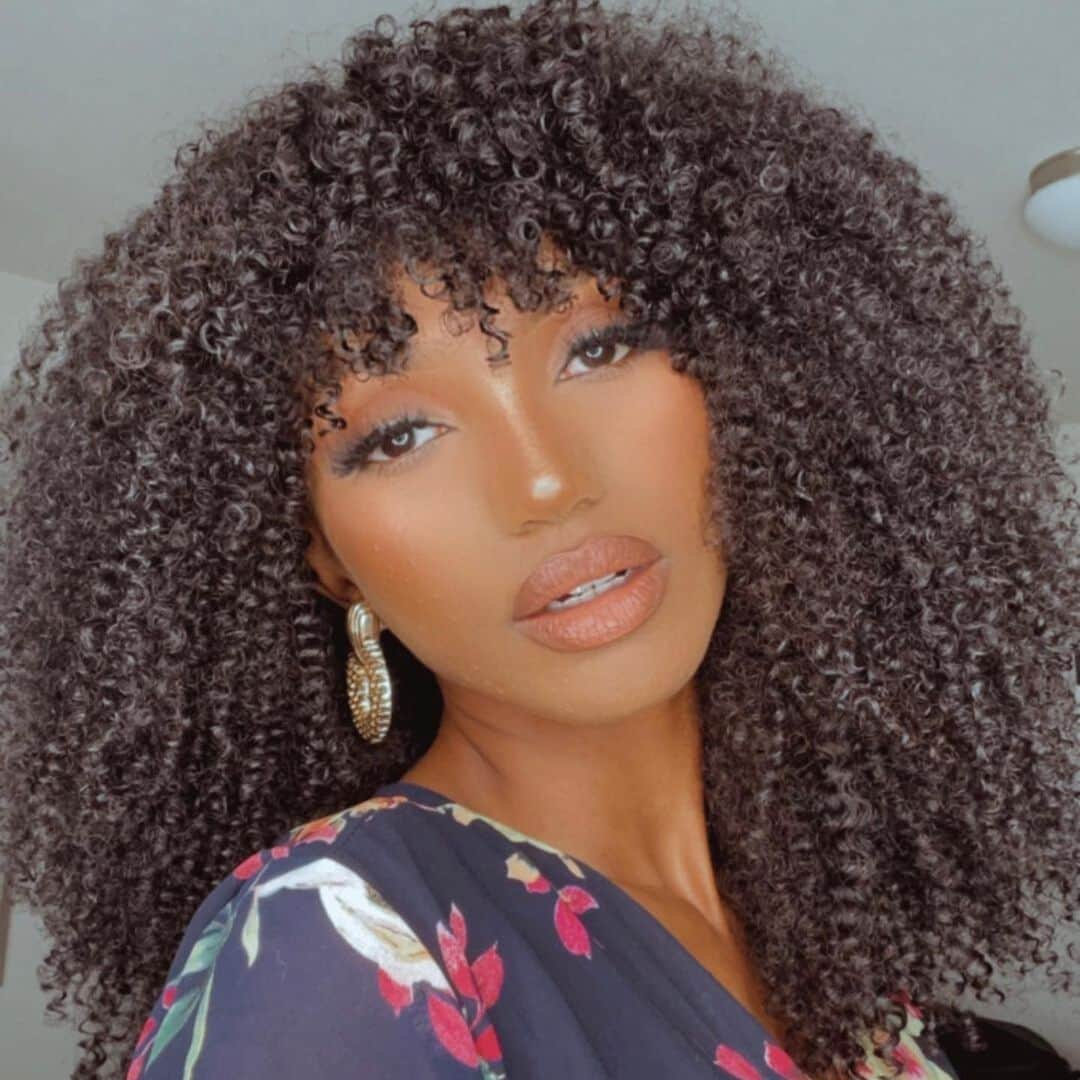 P4/27 Natural Color Curly Wig With Bangs NON-Lace Virgin Human Hair Wi ...