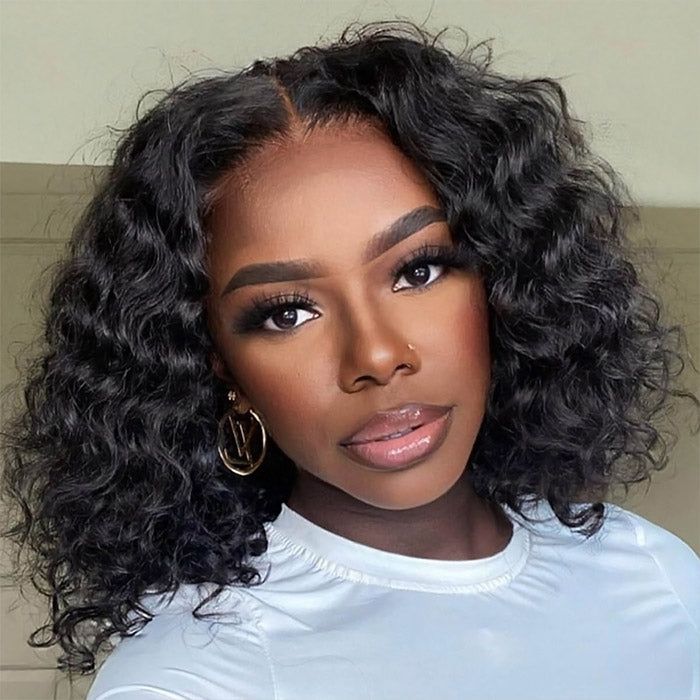 Megalook Short Cut Water Wave Bob Wig Curly Human Hair Wigs Glueless L ...