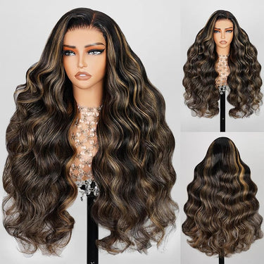 Megalook 13x6 Body Wave Balayage Highlight Hair Transparent Pre-Cut Lace Front Human Hair Wigs