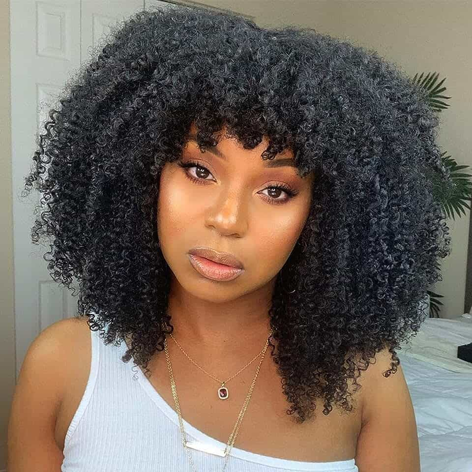 P4/27 Natural Color Curly Wig With Bangs NON-Lace Virgin Human Hair Wi ...