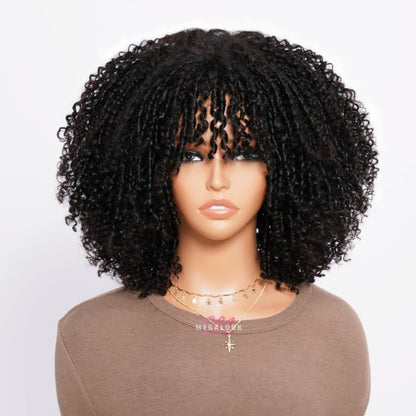 (Super Deal) 3x2 Lace Jerry Curly Bob with Bangs Pre-Bleached Miny Knots Middle Part Wigs