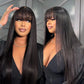 34-40inch 210% Density Long Lace frontal Wigs With Bangs Natural Color Human Hair Wigs