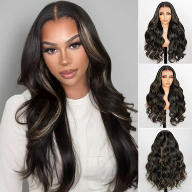 Megalook Bogo Free Honey Blonde Highlights On Black 5x5 Closure Wig 100% Human Hair Wig