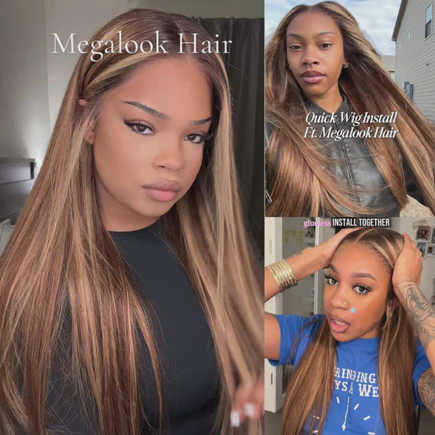 2P427 Honey Blonde Highlight 13x6 Glueless Wig With Dark Roots Install Video