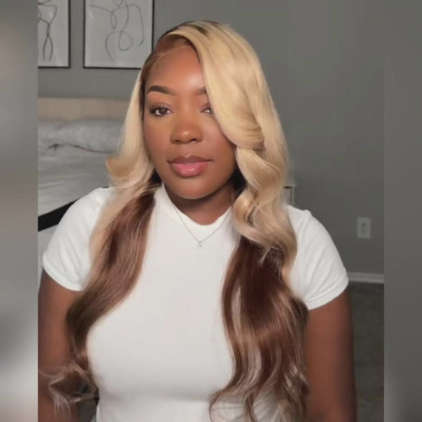 Champagne Blonde And Brown Ombre 6x5 Glueless Wig Video