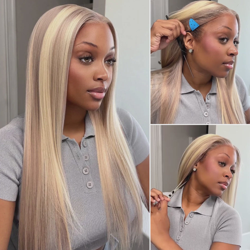Megalook 13x6 Three-Go™ Blonde Highlight Glueless Wigs Silky Straight