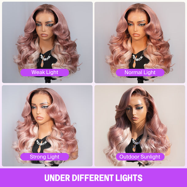 Strawberry Blonde Ombre 13x6 Glueless Wig Under Different Lights Conditon