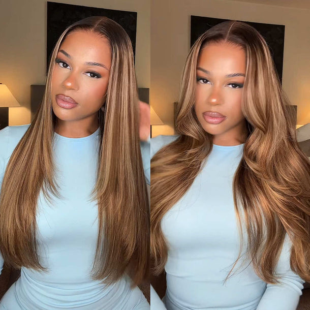 2P427 Honey Blonde Highlight 13x6 Glueless Wig With Dark Roots Install Video