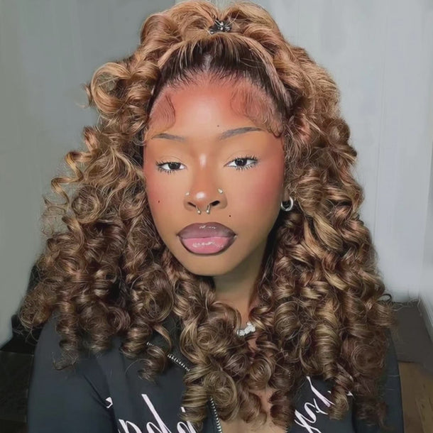Brown Wig With Highlights Wand Curl Glueless Wig Install Video