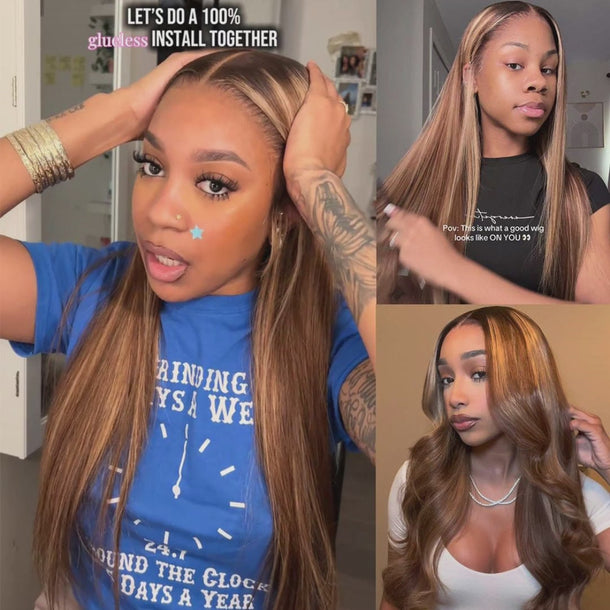 2P427 Honey Blonde Highlight 13x6 Glueless Wig With Dark Roots Install Video