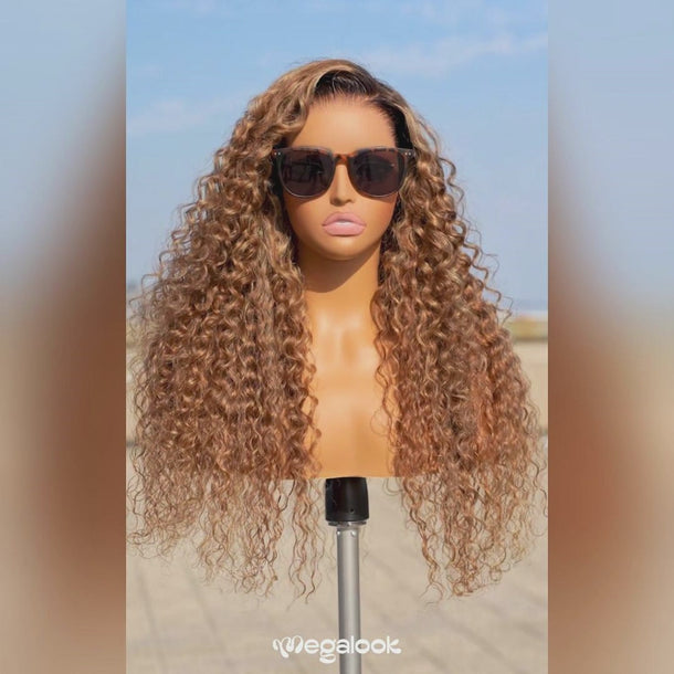 P427 Honey Blonde Highlights On Brown Water Wave Glueless 13x6 Glueless Wig Video