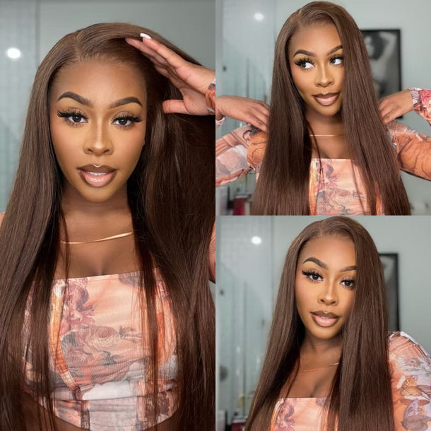Megalook 13x4 Lace Frontal Chocolate Brown Body Wave Wigs Invisible Kn