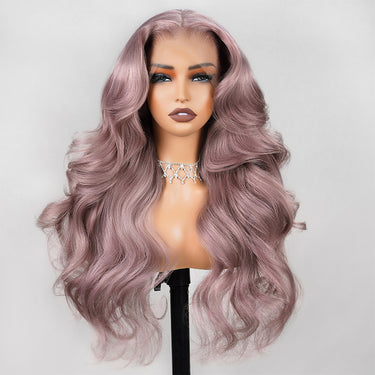 Ash Purple 13x4 Lace Front Wigs For Women Rose Gold Hair Color Straight And Body Wave Frontal Wigs Human Hair With Pre-plucked Hairline