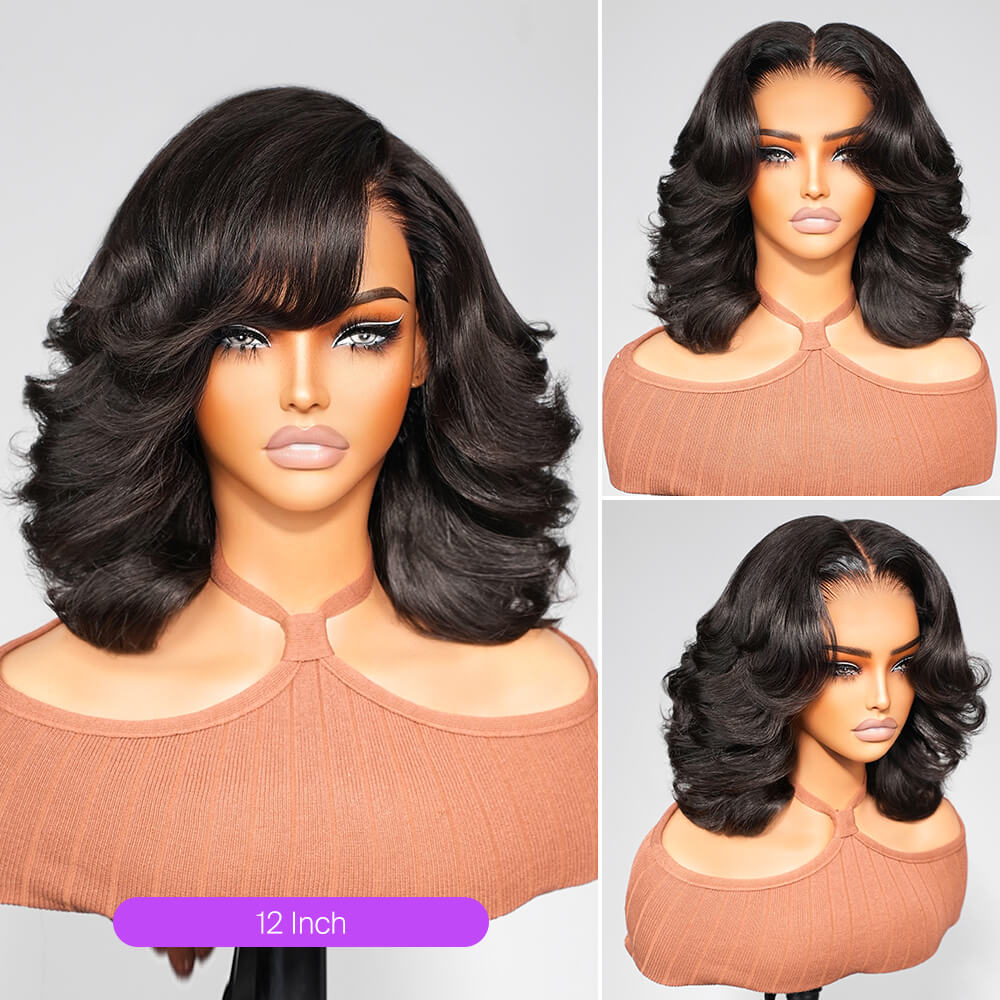 Megalook Bogo Free 6x5 Invisible Knots Short Body Wave Bob Wigs With P