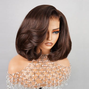 {Super Sale} Megalook Limited Design #4 Chocolate Brown Pre Cut Glueless 5x6 Lace Closure Bob Wig