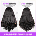 Straight 13x6 Three Go Wig With Spiral Curl Ends Before VS After Combing