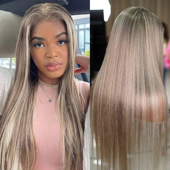 13x4 HD Lace Frontal Blonde Highlight Multi-dimensional Color Straight Breathable Airy Cap Easy Install