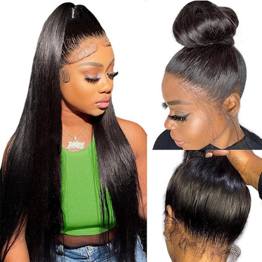 Megalook 360 Lace Frontal Wig Brazilian Straight Drawstring Wigs Human Virgin Hair 180% Density