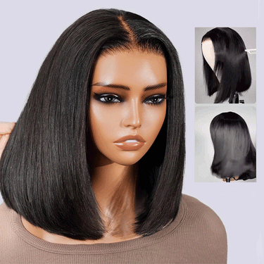 Megalook Black Short 13x5 Bob Wigs Human Hair Straight 10-16 Inch Bob Pre-Cut Lace Frontal Wig