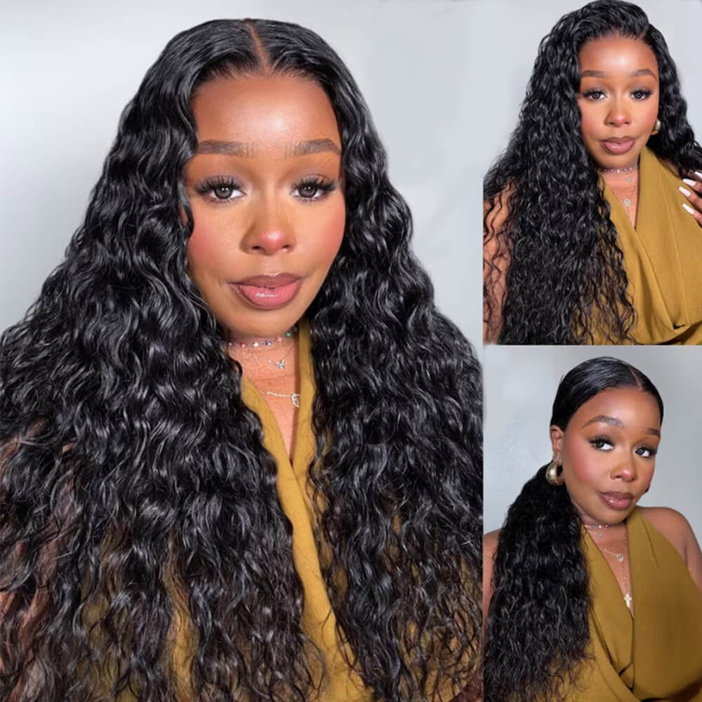 Megalook 3D Lace Half Wig Glueless Water Wave Hair With Breathable Dom
