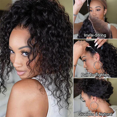 360 Lace Frontal Wigs 100% Remy Water Wave Human Hair Drawstring Wigs Preplucked With Baby Hair