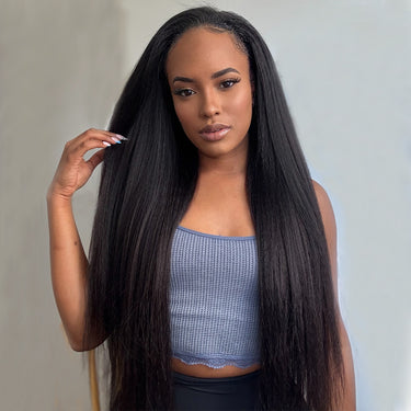 Megalook Yaki Straight Drawstring Wigs Easy To Wear & Go 3/4 Flip Over Half Wig No Glue Human Hair