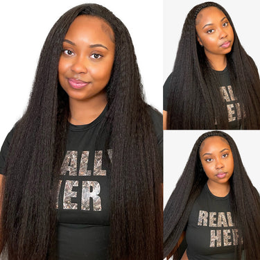 Megalook Yaki Straight Drawstring Wigs Easy To Wear & Go 3/4 Flip Over Half Wig No Glue Human Hair